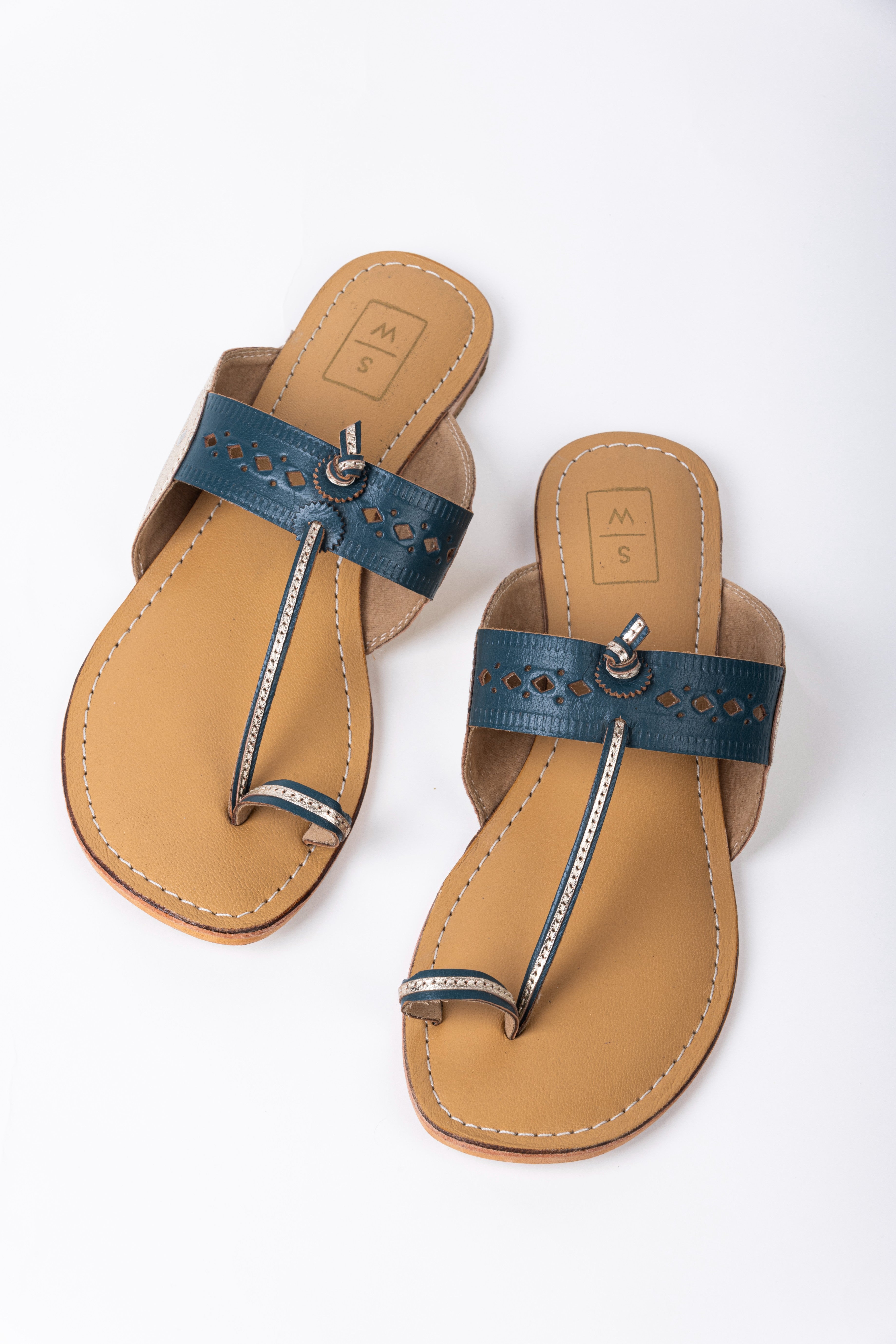 Zoe Teal & Gold Kolhapuri Chappal