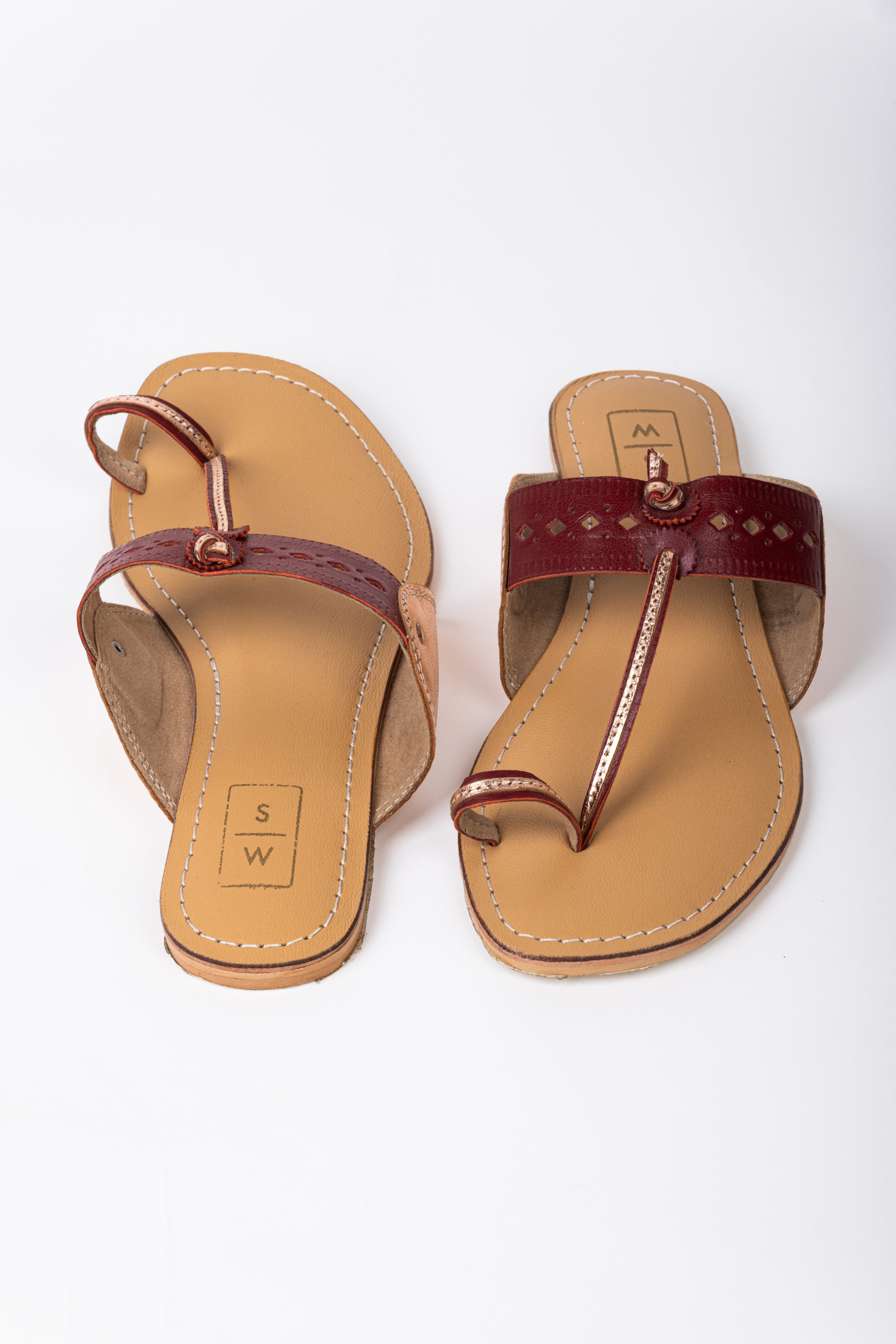 Arya Red & Rose Gold Kolhapuri Sandal