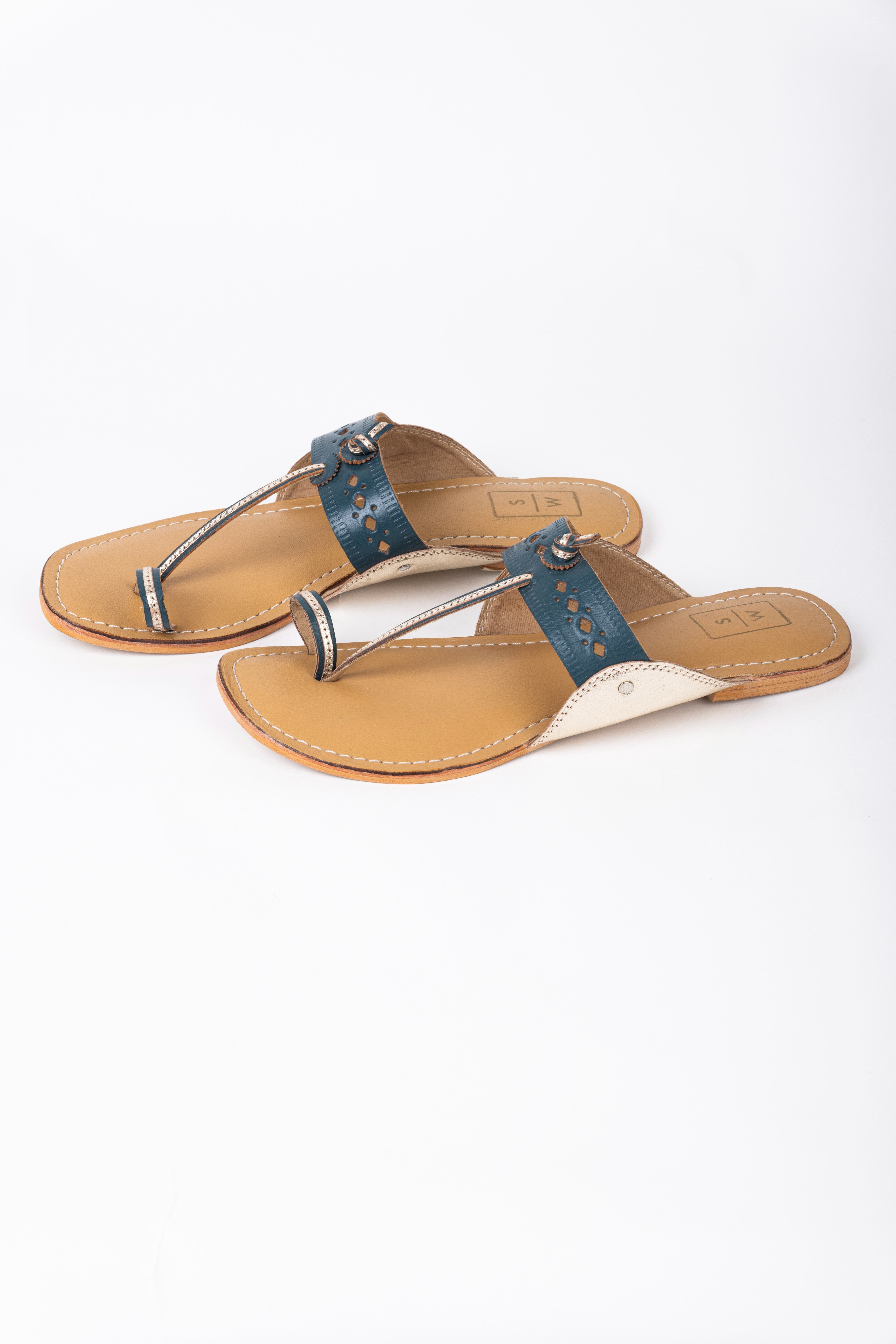 Zoe Teal & Gold Kolhapuri Chappal