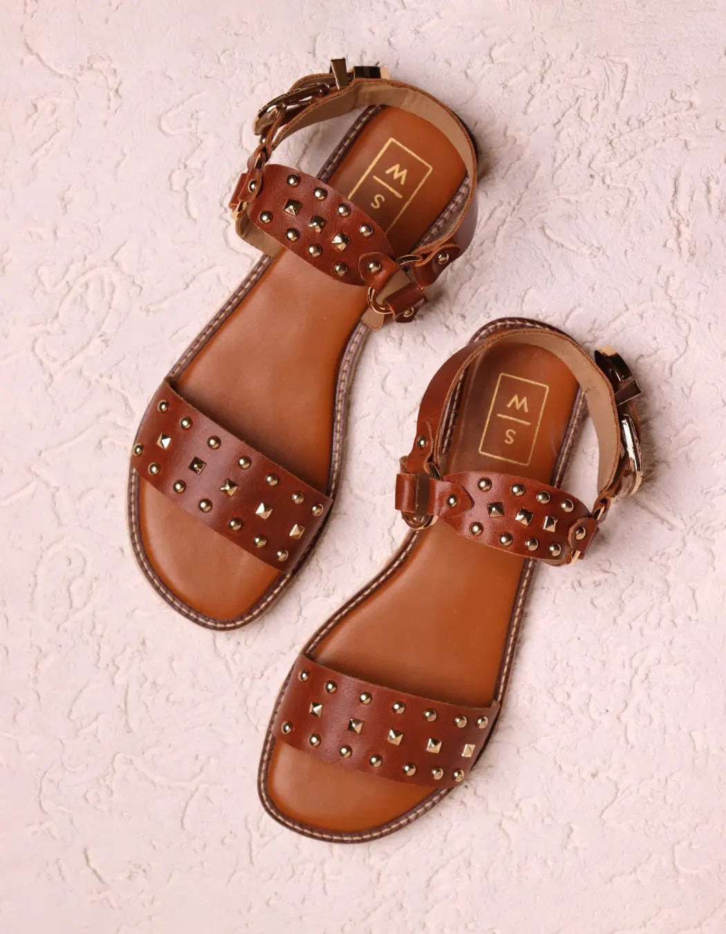 Lori Tan Leather Studded Sandals