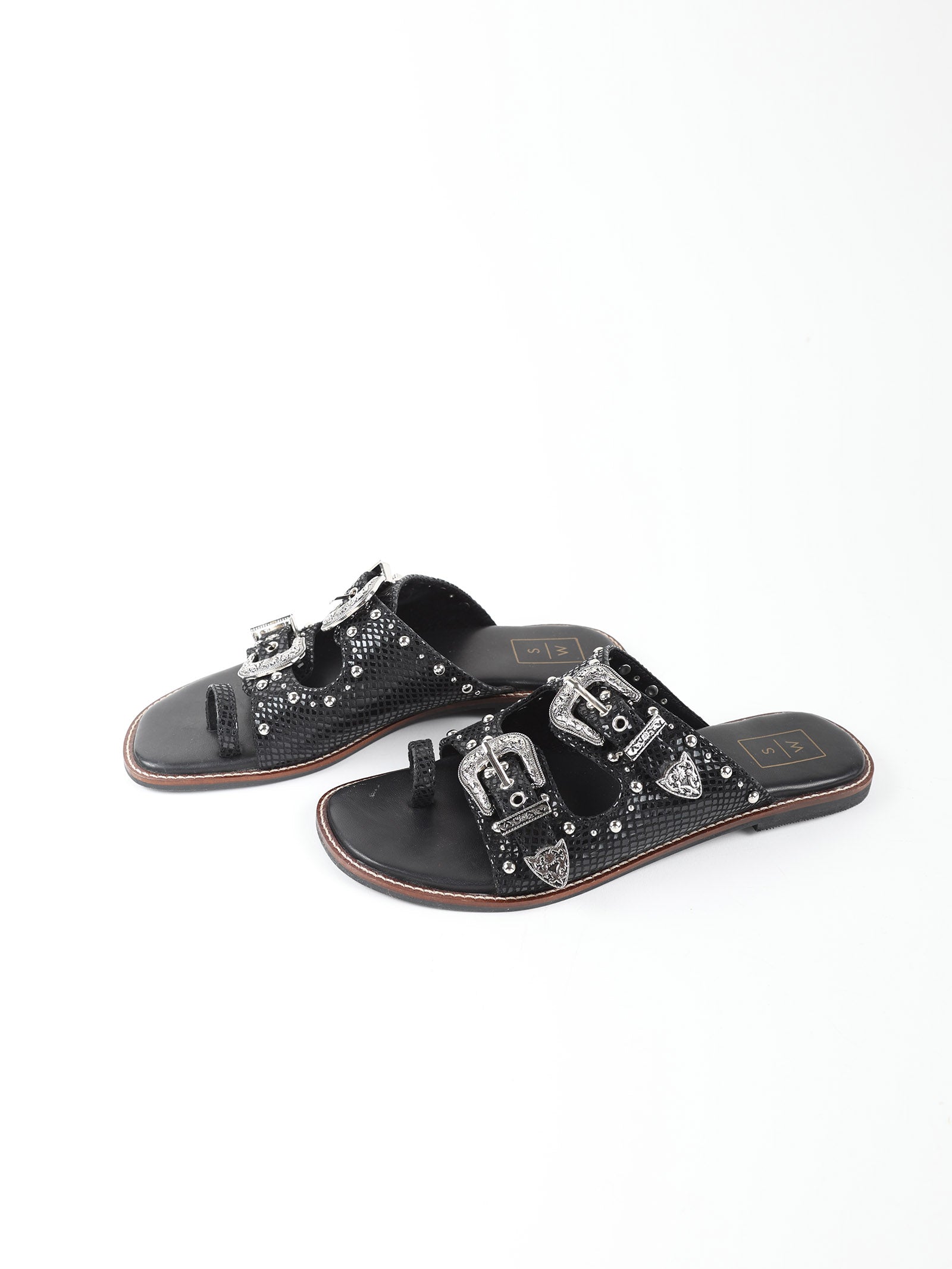 Noreen Black Textured Leather Sandal