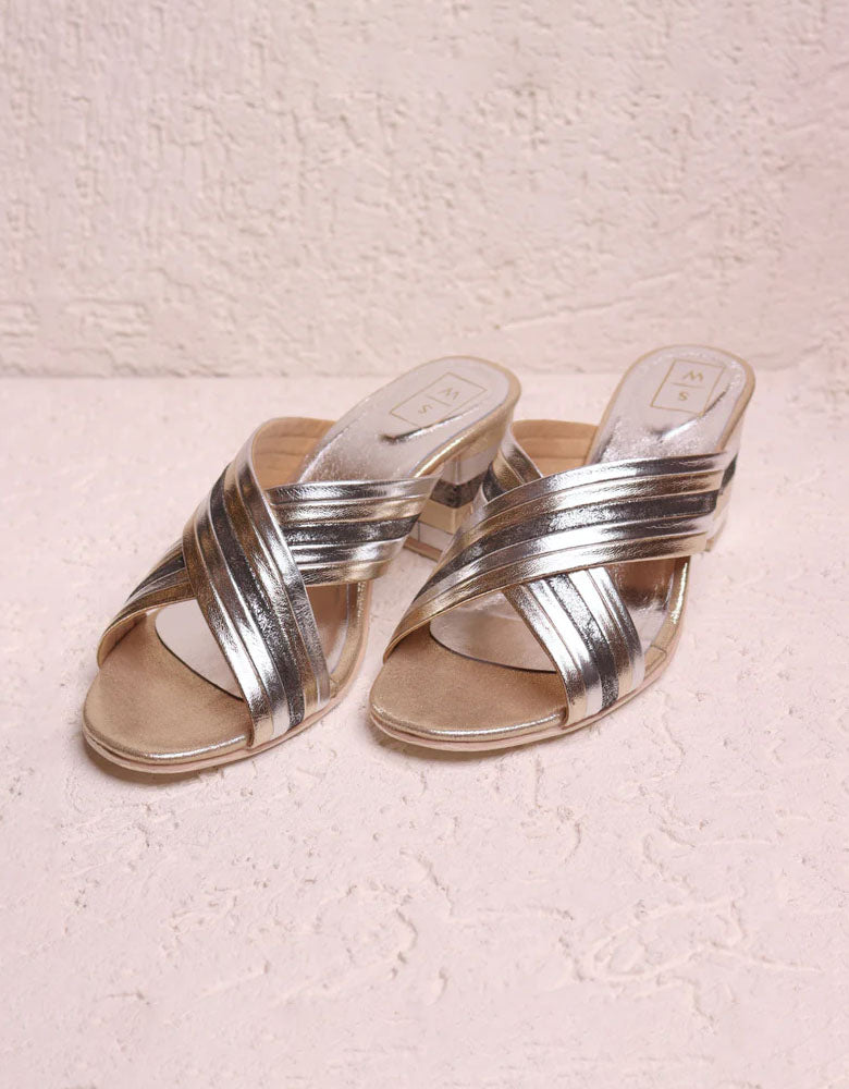 Silver Leather High Block Heels With Open Toe | Whistles |