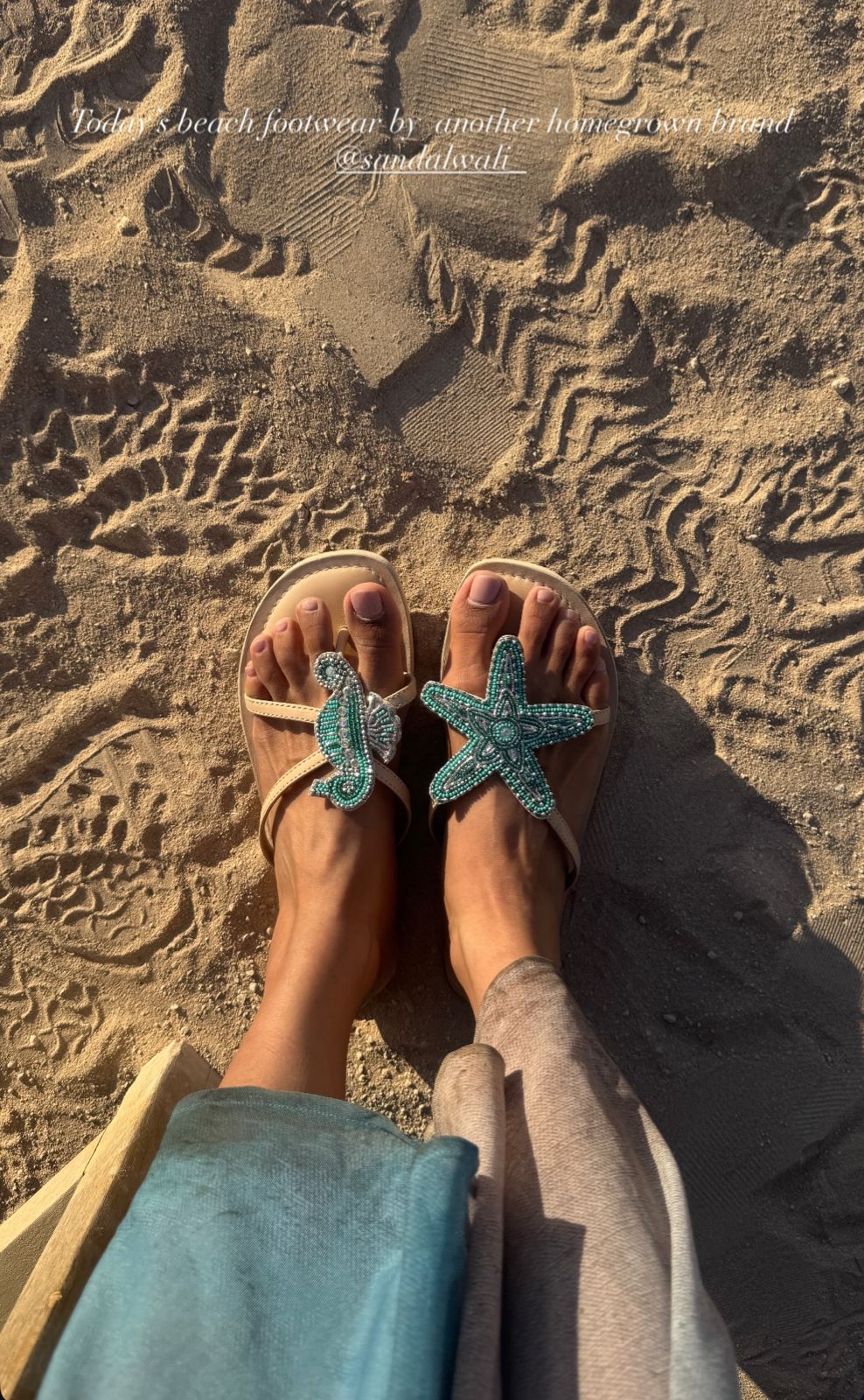 Larry Aqua & Silver Seahorse & Starfish Sandals