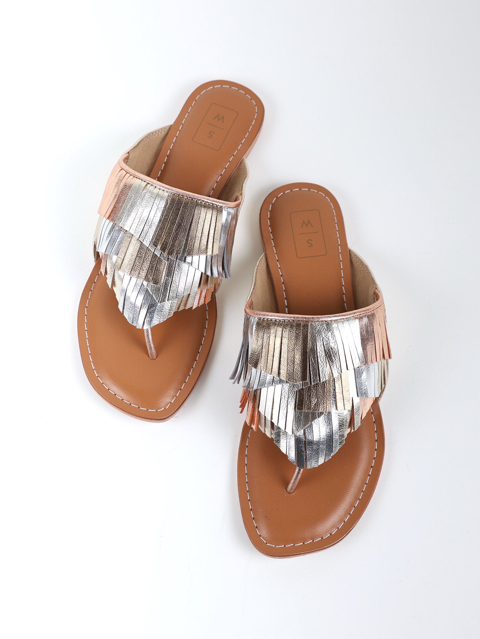 Ziva Metallic Fringed Sandals