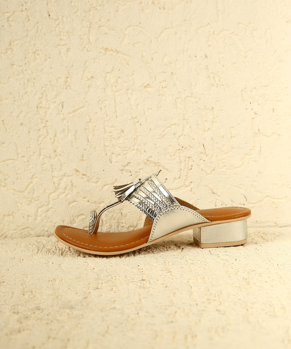 Chandni Silver Small Heel Sandals