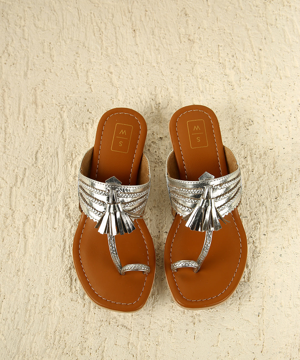 Chandni Silver Small Heel Sandals