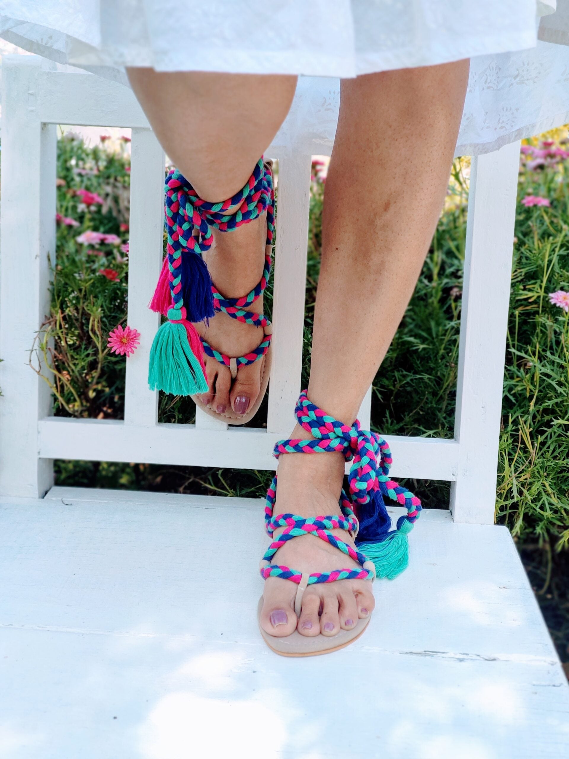 Ida Pink & Blue Tie-Up Sandals