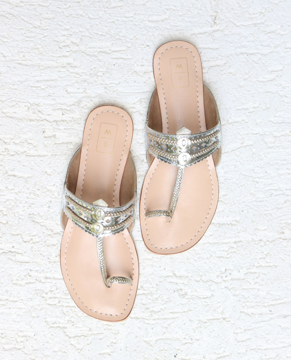 Lexie Metallic Silver & Gold Kohlapuri Sandals