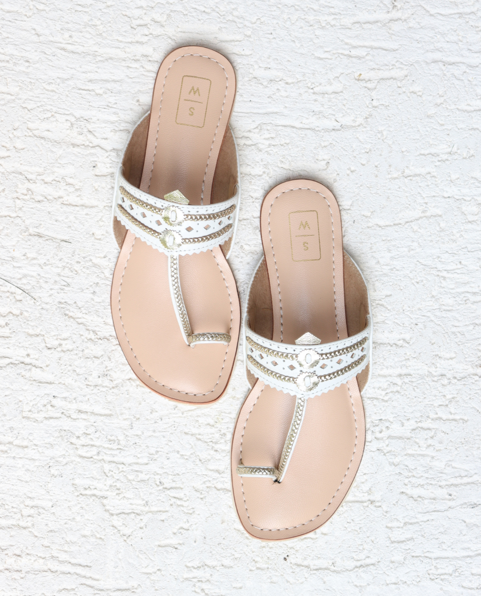 Lexie White & Gold Kohlapuri Sandals