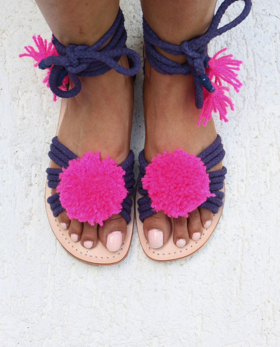 Paula Navy & Pink Tie Up Sandals