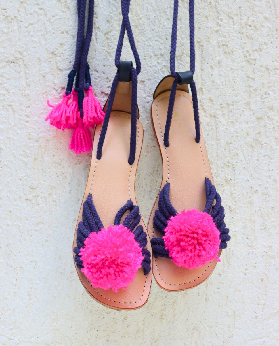Paula Navy & Pink Tie Up Sandals