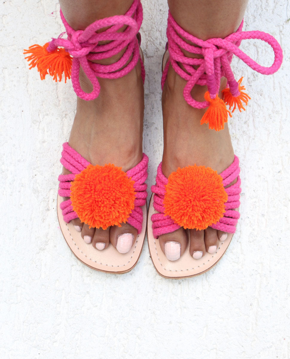 Paula Pink & Orange Tie Up Sandals