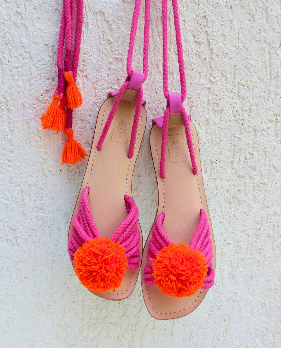 Paula Pink & Orange Tie Up Sandals
