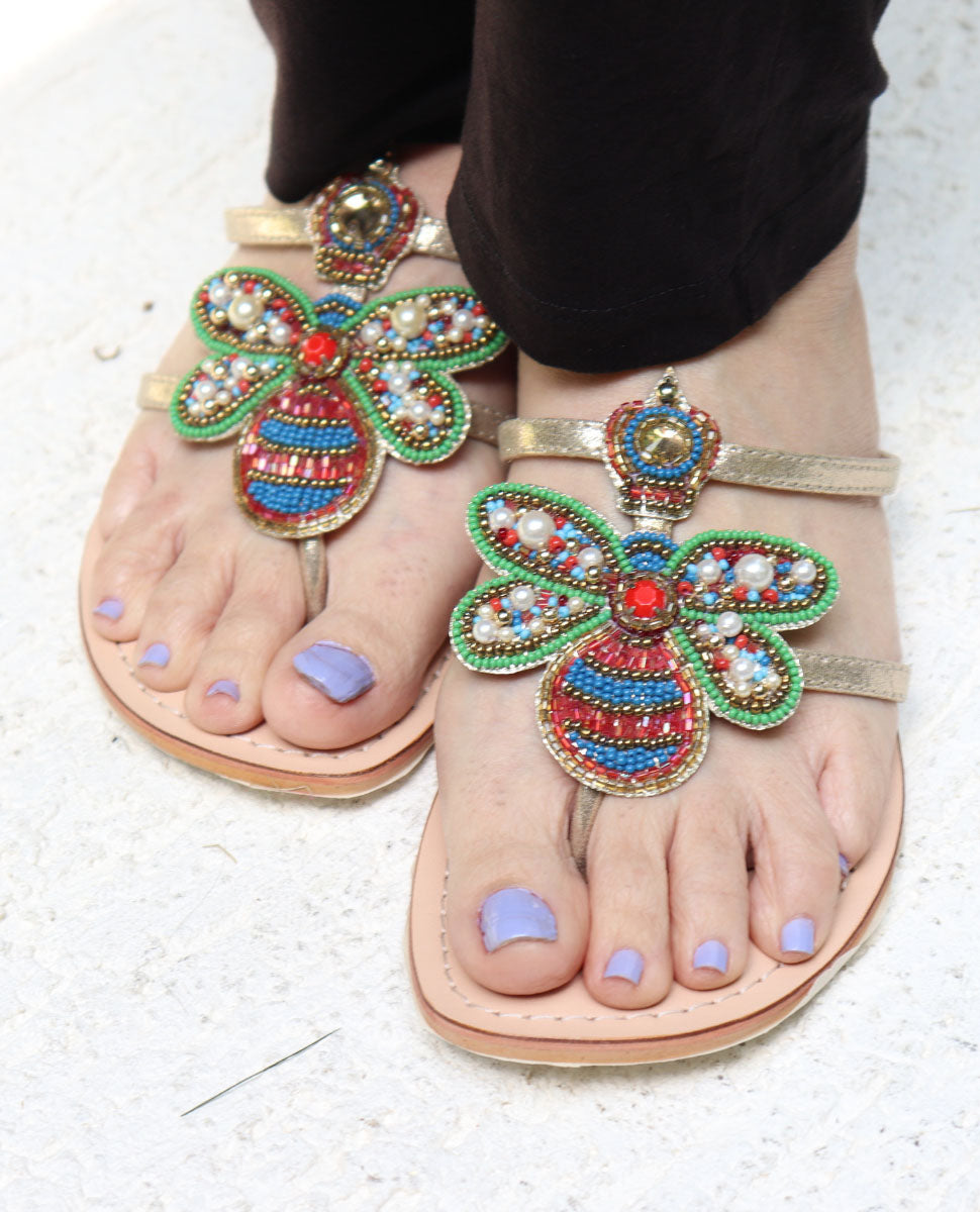 Queen Bee Multicolour & Pearl Beaded Sandals