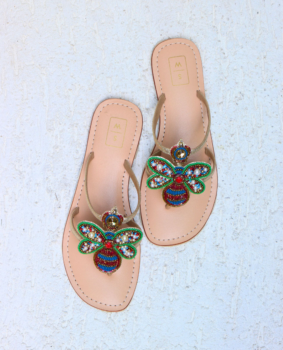 Queen Bee Multicolour & Pearl Beaded Sandals
