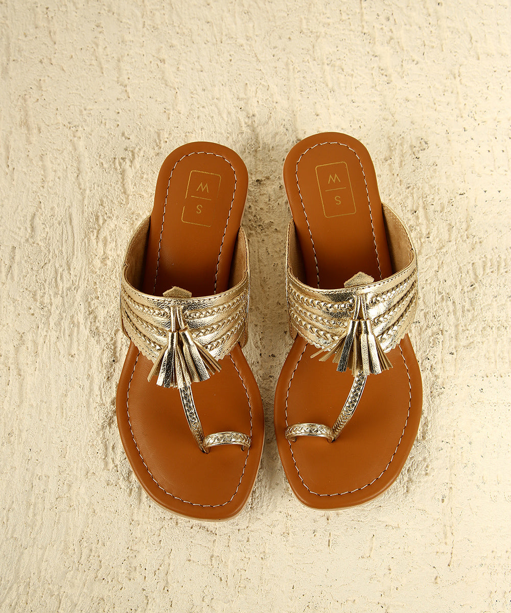 Sonya Gold Small Heel Sandals