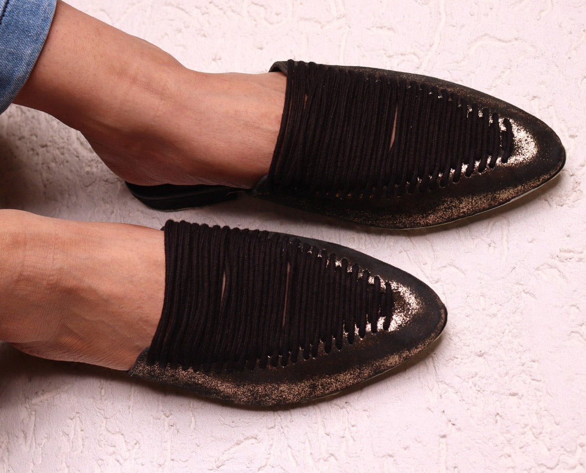 Tana Antique Gold Leather Mules