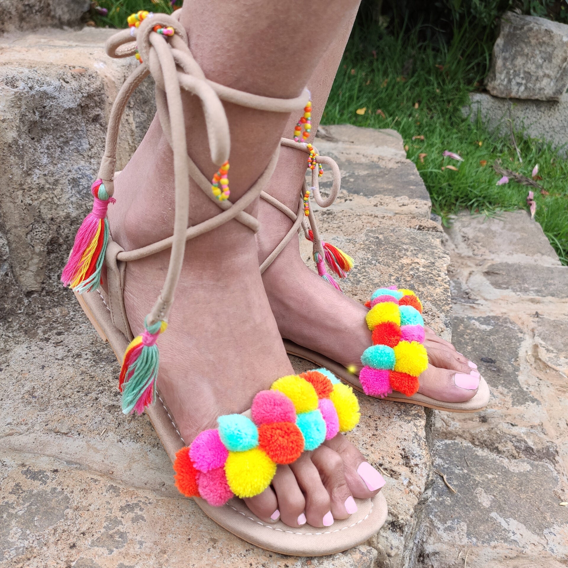 Tanya Multi-Coloured Tie-Up Sandals